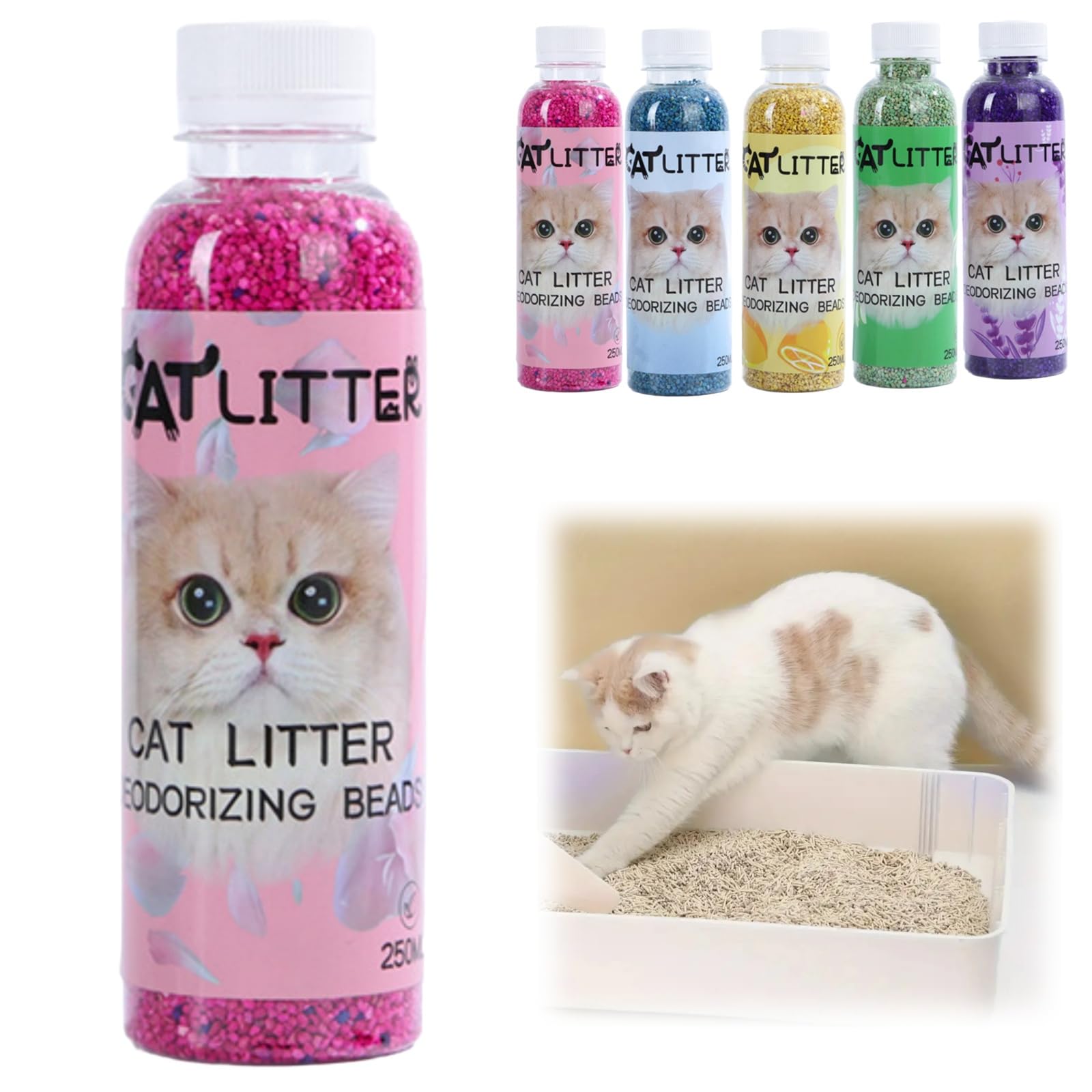 250ml Cat Litter Box Deodorant,Natural Deodorizer Freshener for Cats,Lasting Odour Eliminator for Cat Litter,Pet Friendly Cat Urine Odour Remover,Low Dust Air Freshener and Stain Remover(Rose)