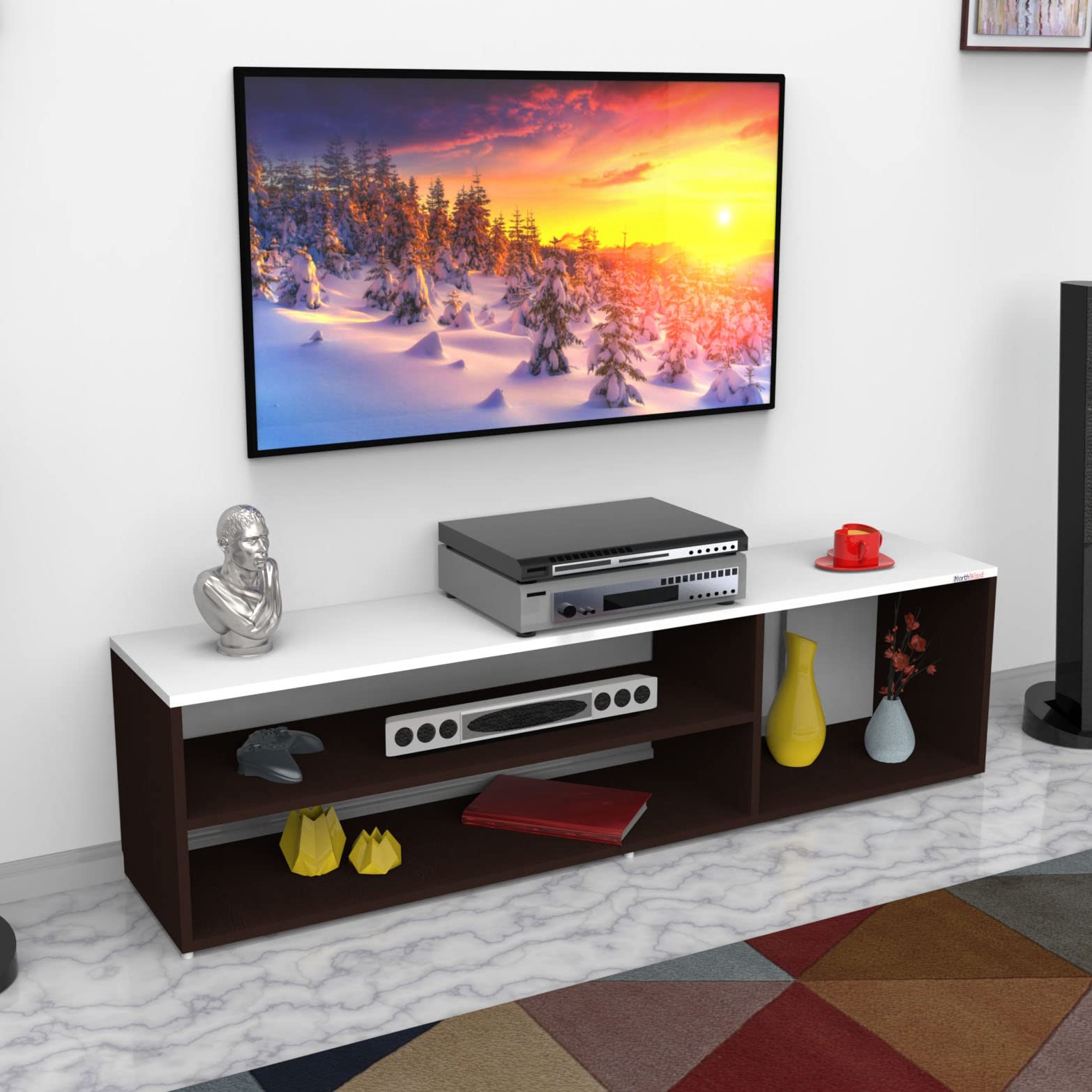 NorthWood Arthur (Engineered Wood) Floor Standing TV Unit/Led TV Stand/TV Cabinet with Shelves/Display Cabinet/Decor Shelf - (Fits Upto 55" TV) (Wenge-White) D.I.Y.-image-7