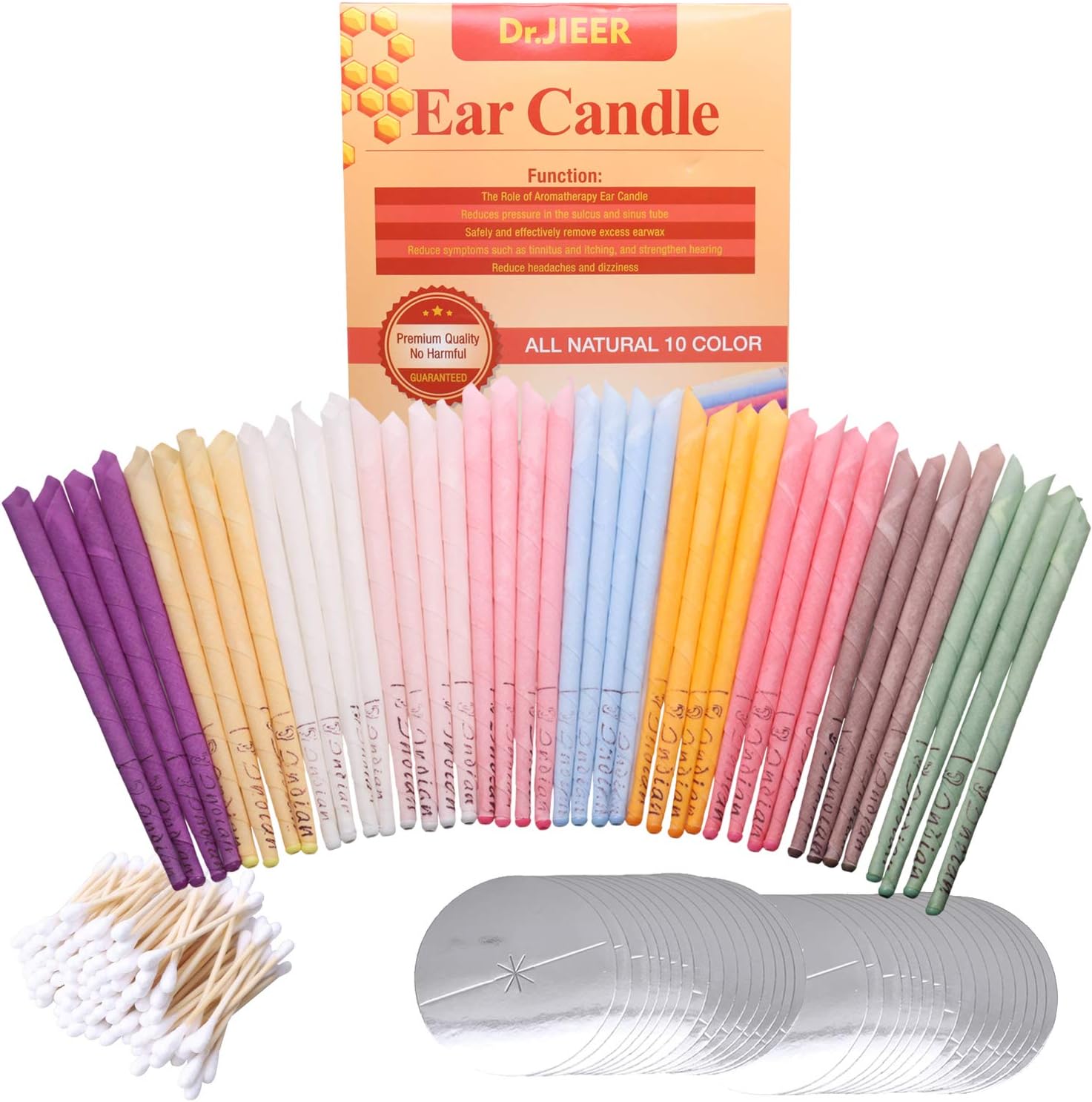 40 pcs Ear Candles 10 Colours,Natural Ear Candles Beeswax Candling Cones,with 20 Protective Disks (40)