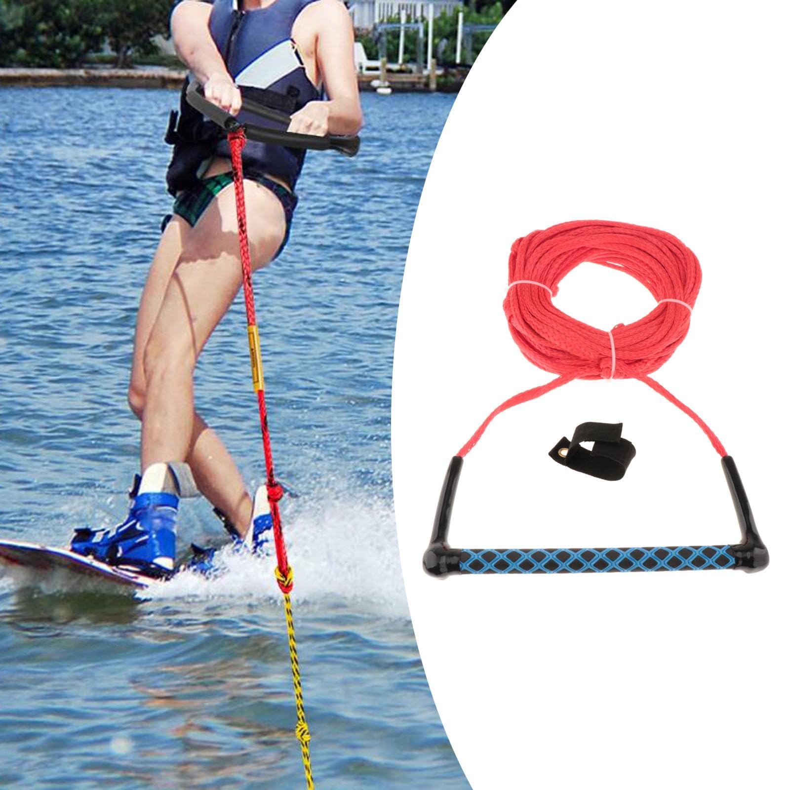 Cuerda para Esquí Acuático 23 Metros con Asa, Correa Portátil para Surf, Wakeboard, Roja