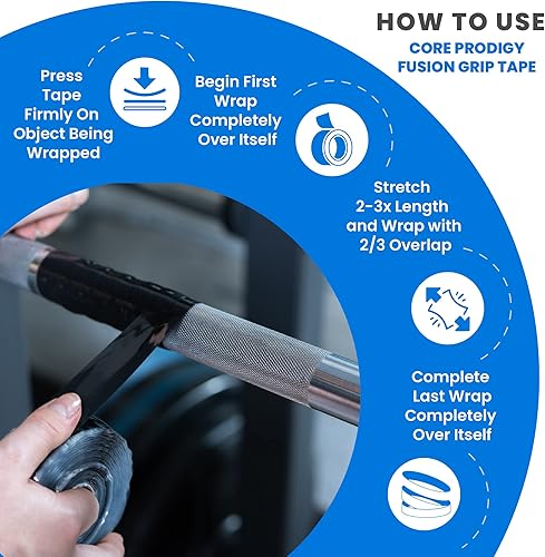 Miniatura 6 de Core Prodigy Fusion Grip Tape - Envoltura de goma de silicona para barras de dominadas, pesas, mancuernas, equipos deportivos y de gimnasio y