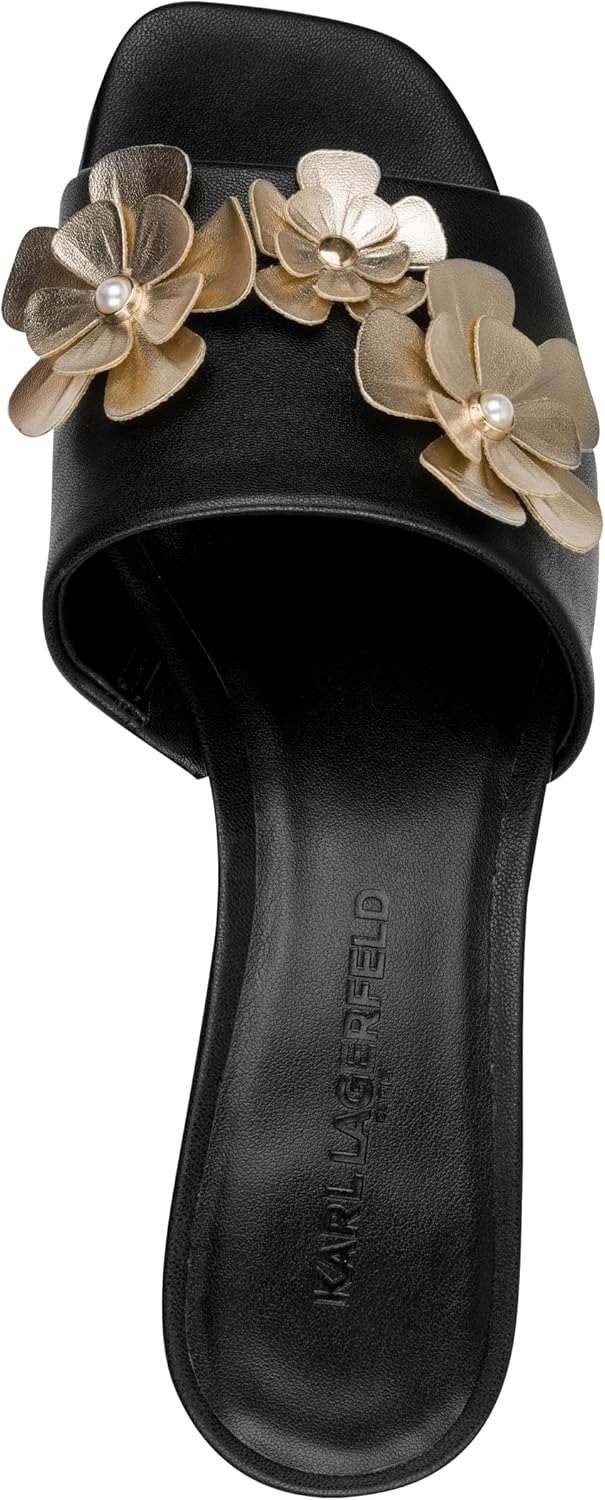 KARL LAGERFELD Women's Sandreea Block Heeled Sandal With Flower Embellishments