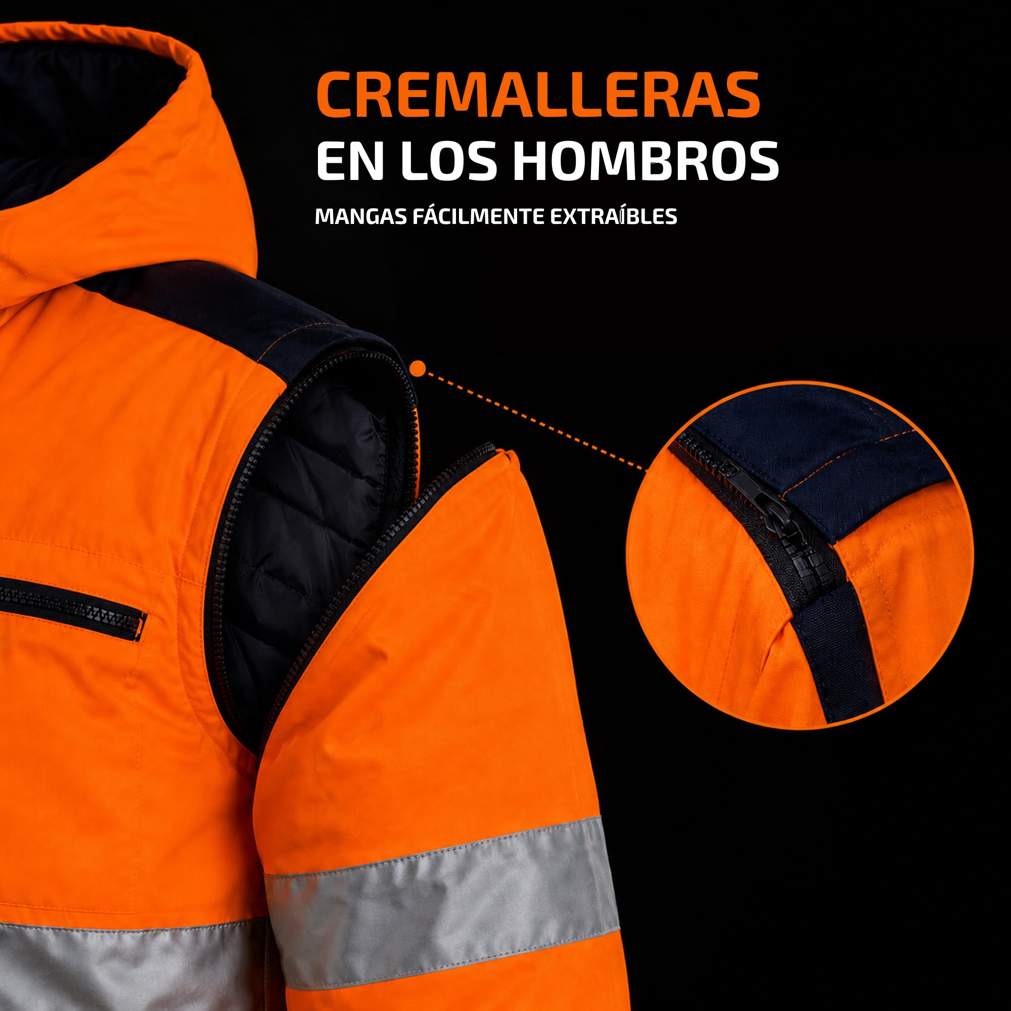 Chaqueta de alta visibilidad naranja – Ropa laboral reflectante EN ISO 20471 – Protección térmica para invierno
