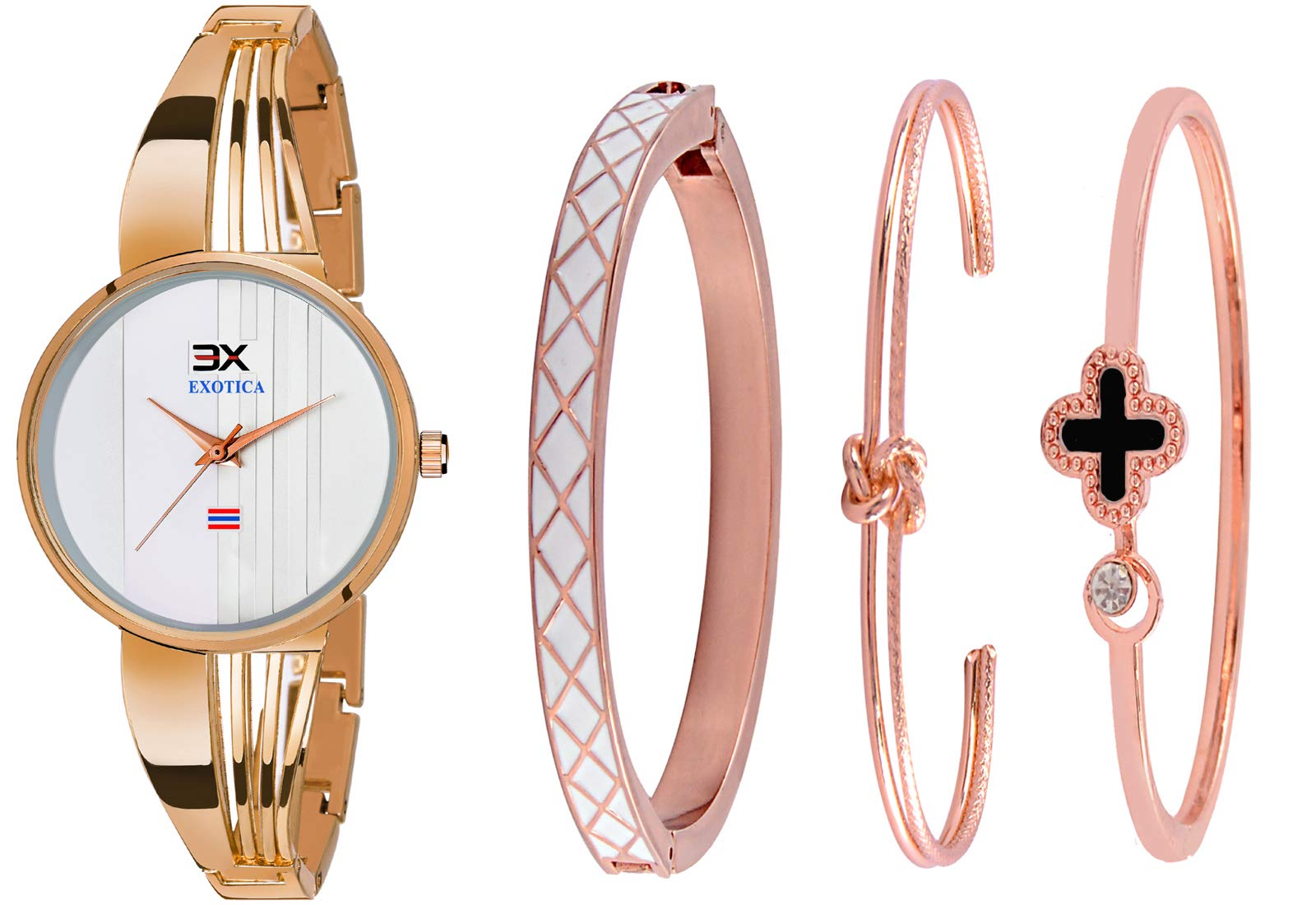 Exotica Fashions Womens Swarovski Crystal Accented Texture Bangle Watch and Bracelet Set (Pack of 4) (B08DL4YX6C) Amazon Price History, Amazon Price Tracker