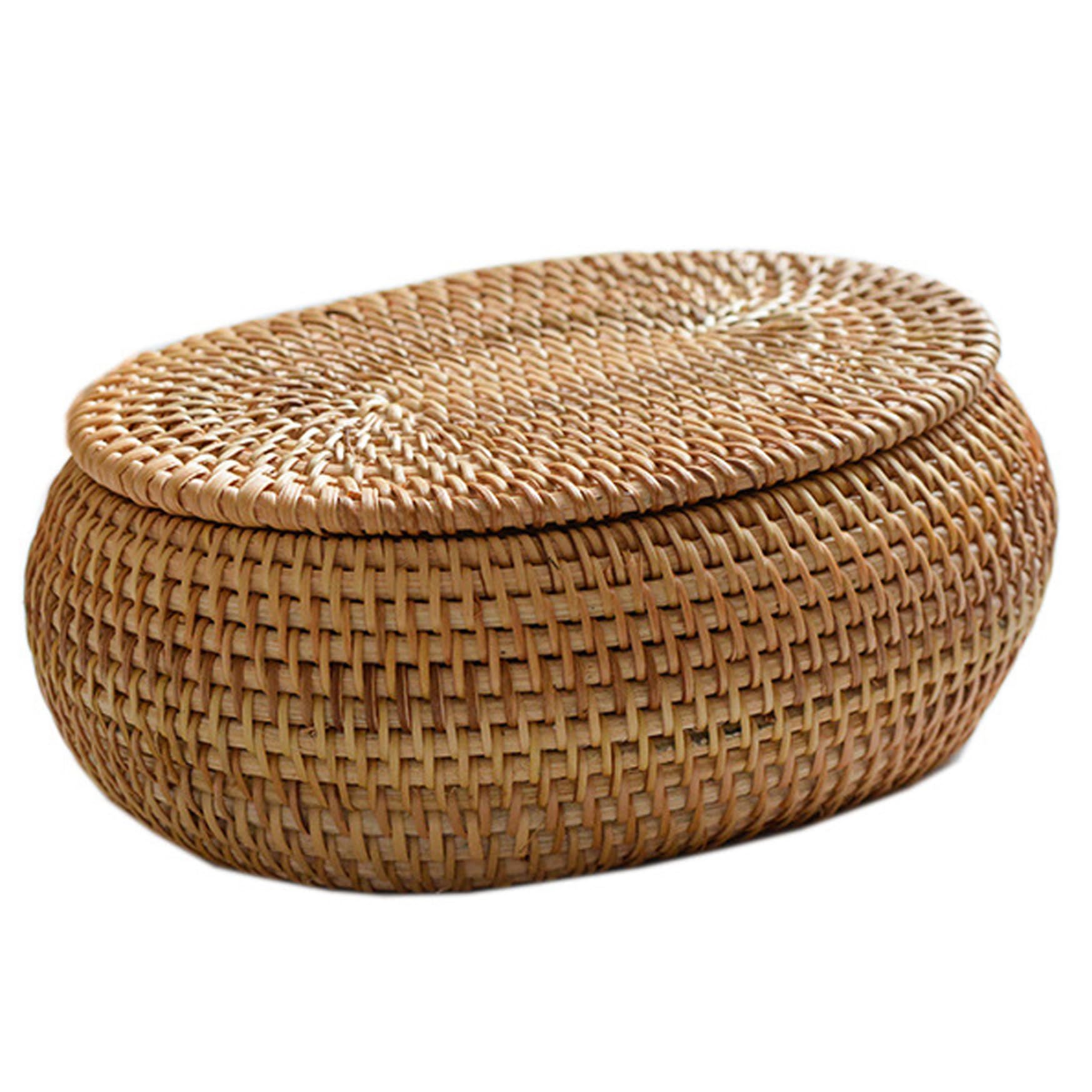 Boîte en rotin avec couvercle ovale panier de rangement fait main de 14 cm