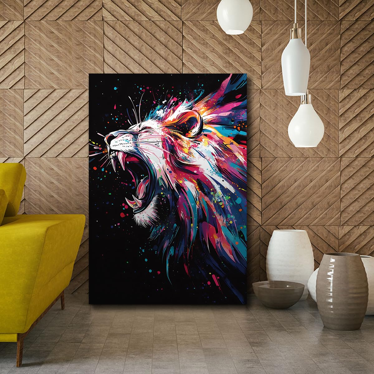 YUNART Lion Canvas Wall Art For Lion Living Room Unique Wild Animals Decorative Printed Painting Printed Painting Home Office Home Office Indoor Frame 65x100cm