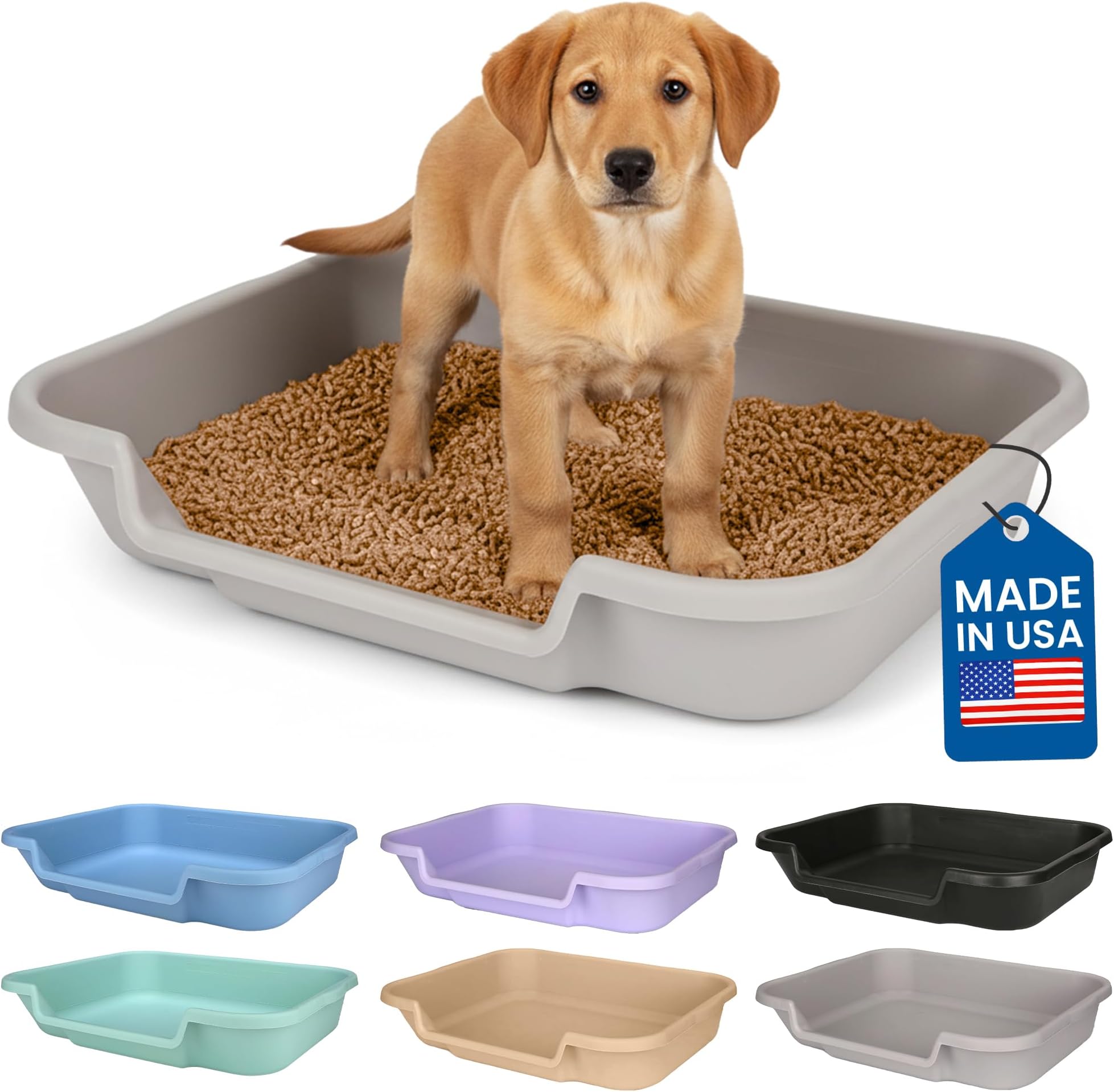 Dog Litter Box, Large Size, Misty Gray, Durable & Pet Safe, Indoor Open Top Entry Litter Pan, Comfortable for Puppy, Great for Dogs up to 20 lbs