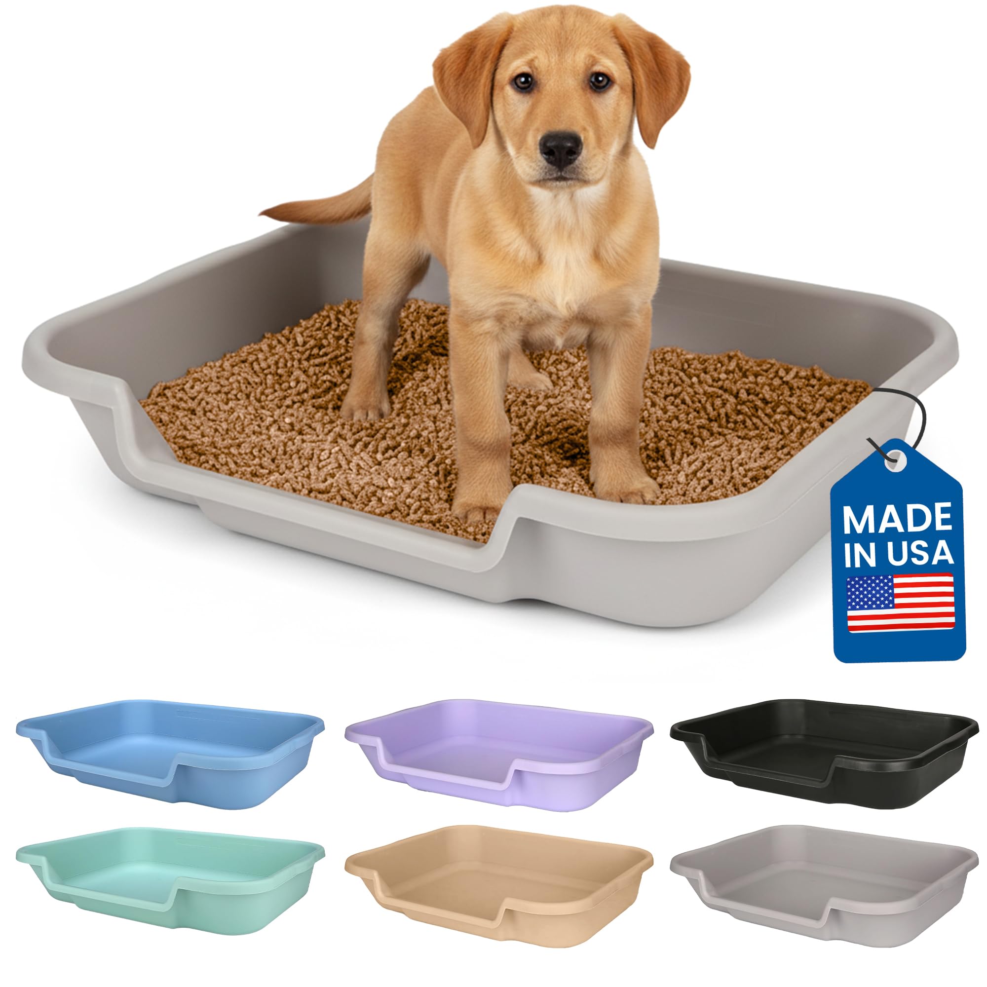 Dog Litter Box, Large Size, Misty Gray, Durable & Pet Safe, Indoor Open Top Entry Litter Pan, Comfortable for Puppy, Great for Dogs up to 20 lbs