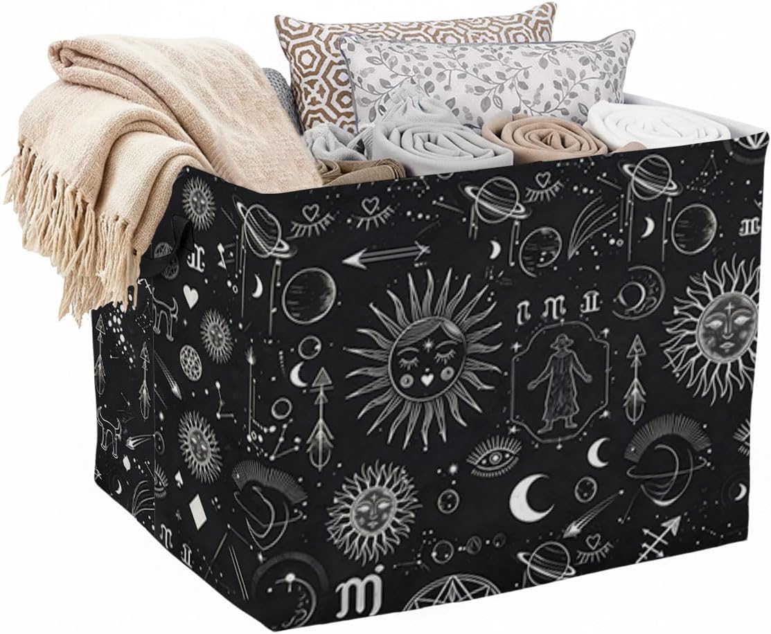 56L Celestial Astrology Laundry Basket Clothes Hamper with Handles,Foldable Blanket Storage Large Laundry Hamper with Waterproof PE,Toy Storage Bin Organizer,Cube Clothes Organizer,Home Decor