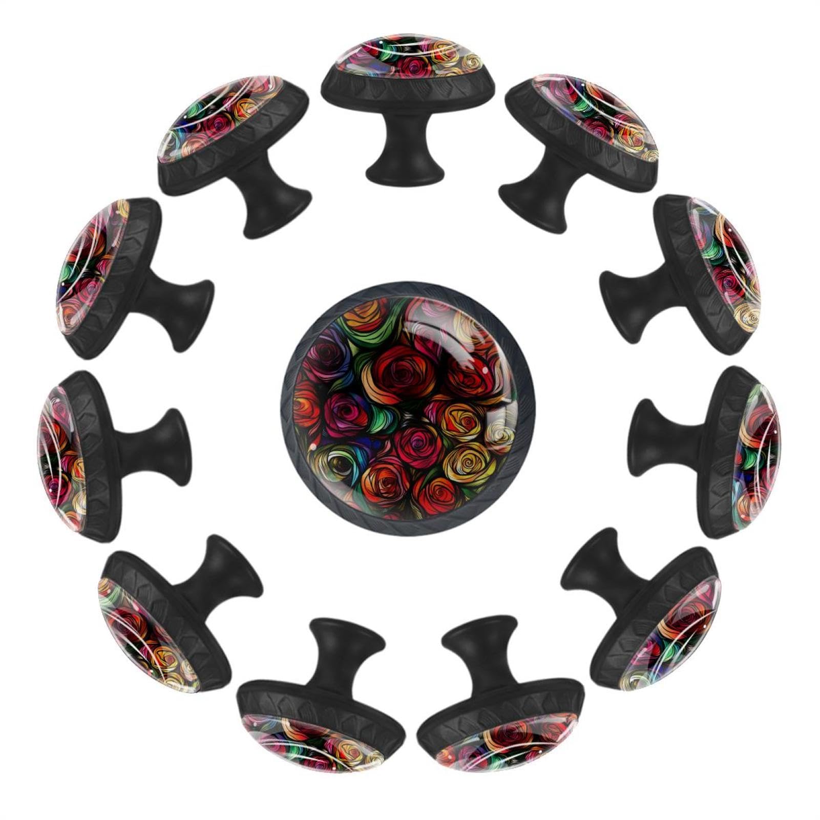 Boutons de tiroir ronds en verre lot de 12 poignées roses romantiques
