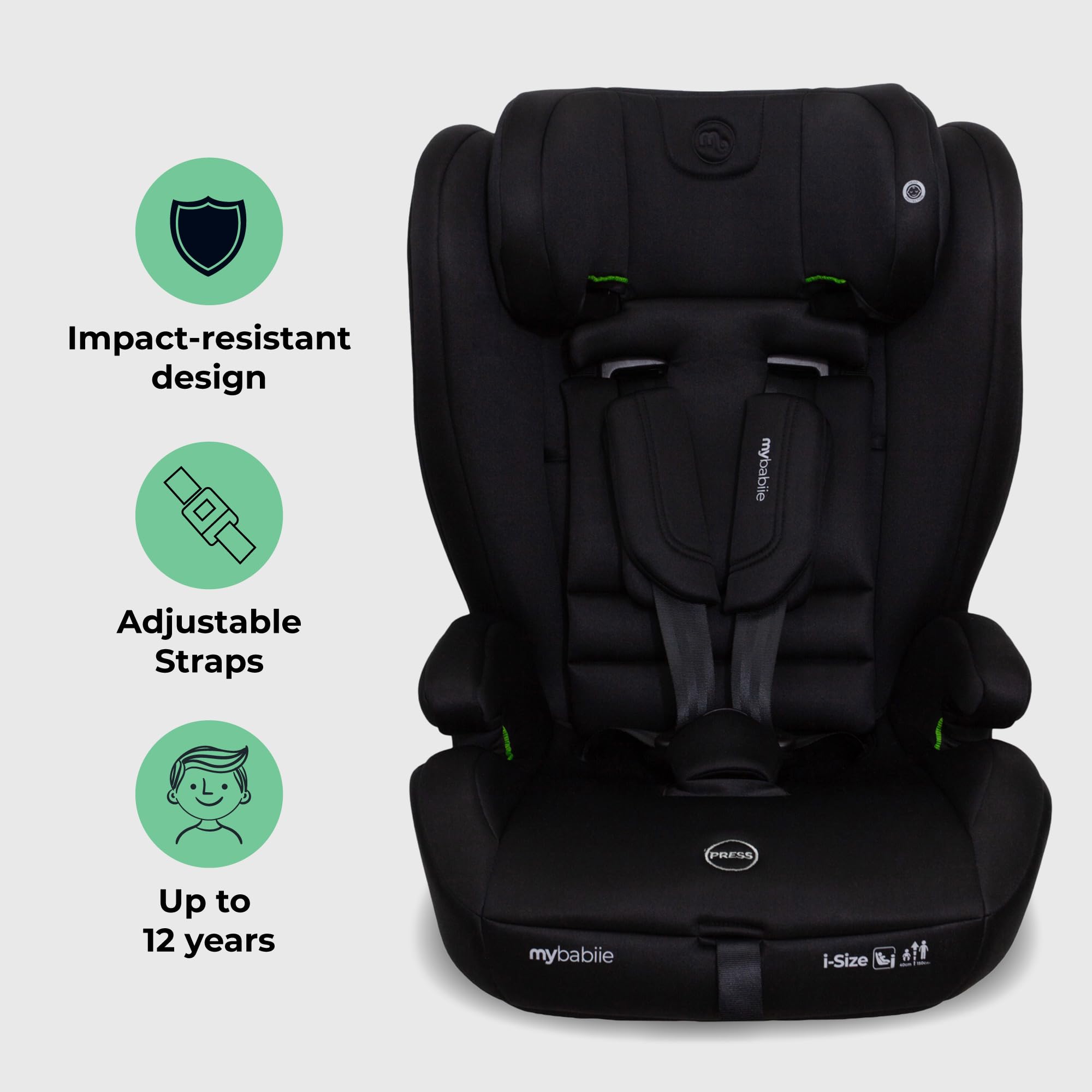 My Babiie MBCS75 Toddler to Booster R129 Child Car Seat - ISOFIX with Top Tether, Harness, 76-150cm (Approx. 9-36kg, 15 Months - 12 Years), i-Size, Group 1/2/3, Adjustable, Forward Facing - Black — view 3