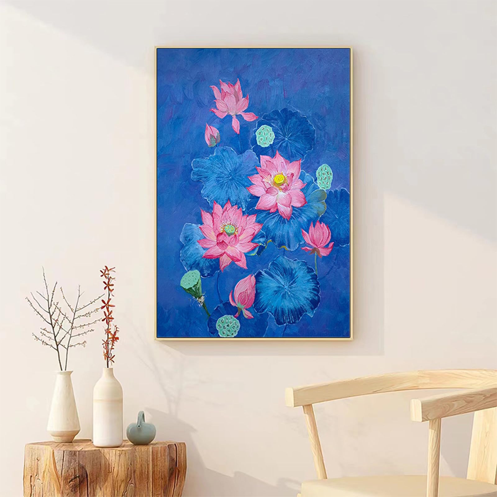 Peinture à l'huile lotus pour salon : décoration murale zen style chinois