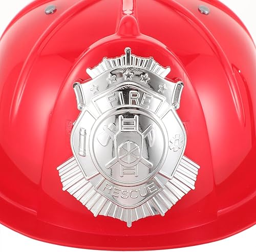 Miniatura 4 de Lurrose Sombrero de bombero de plástico para niños, sombrero de bombero rojo, casco de bombero, casco de bombero para niños, accesorio de disfraz