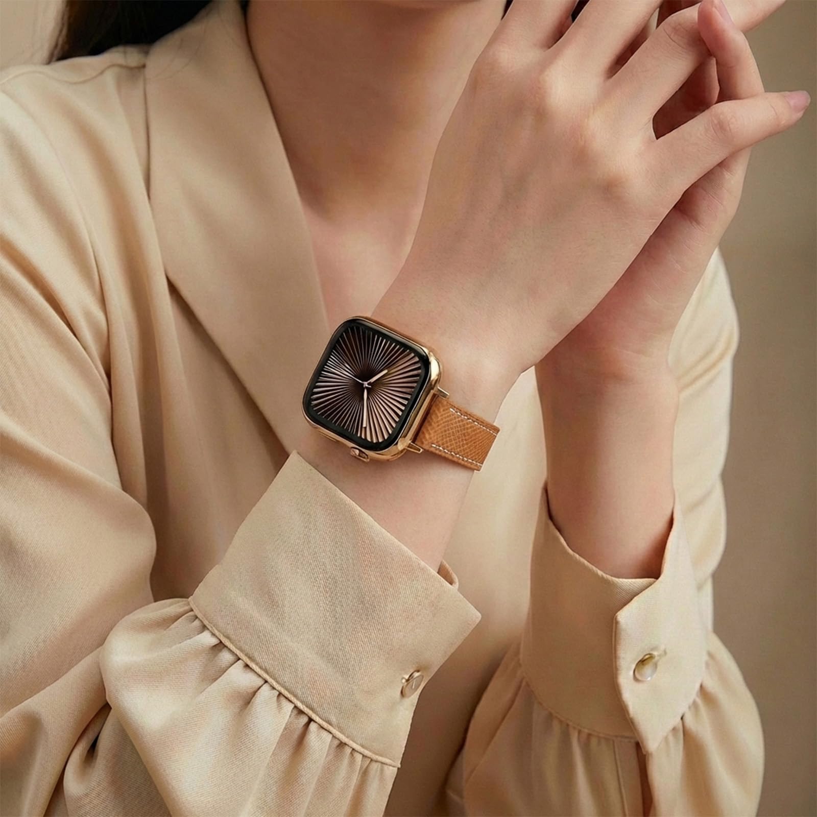 Cinturino sottile in pelle compatibile con Apple Watch da donna, iconica