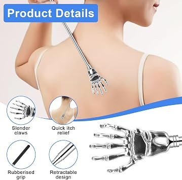Backscratchers,4 Pcs Stainless Steel Extendable Telescopic Back Scratcher with Soft Rubber Grip Portable Body Massager Head Scratcher for Women Men(Black)
