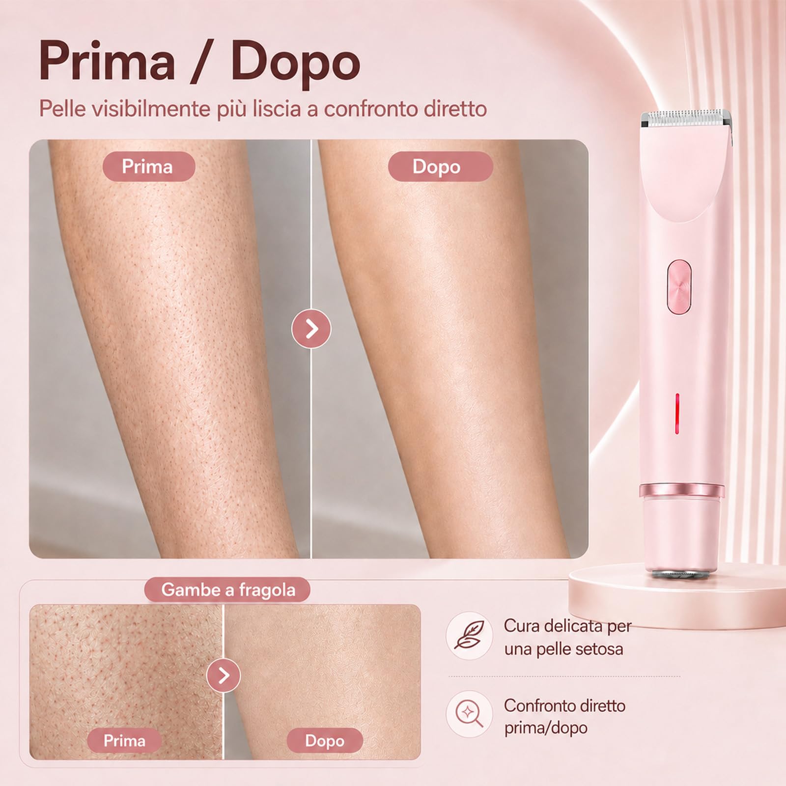 Shavea Perfetta, Shavea Rasoio Donna, 2 In 1 Per Bikini E Corpo, Per Uso A Secco E A Umido, Adatto Per Viso, Ascelle, Gambe E Tutto Il Corpo (Rosa)