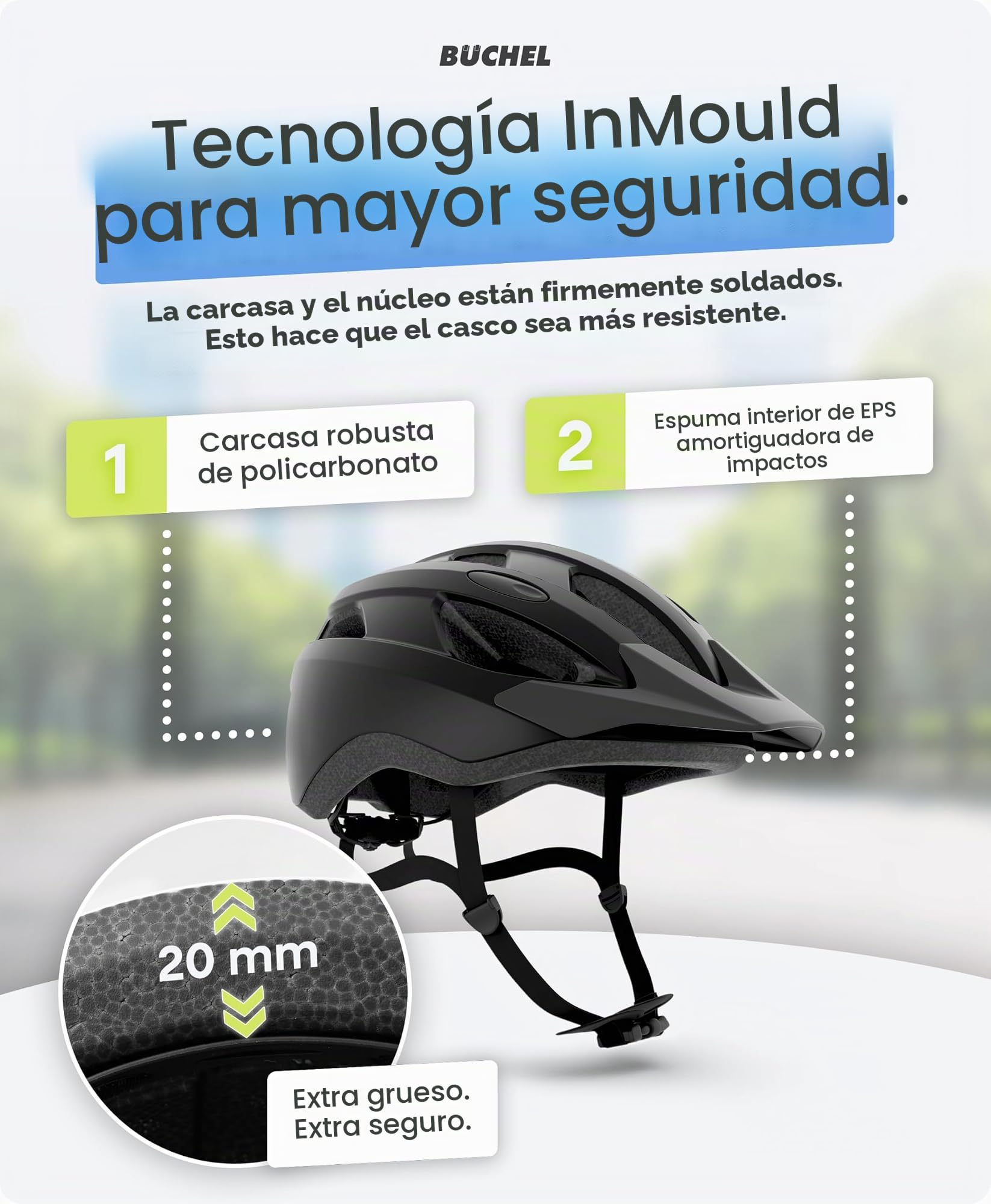 BÜCHEL Casco de bicicleta con tecnología In-Mould & Cam Lock – Tamaño M & L