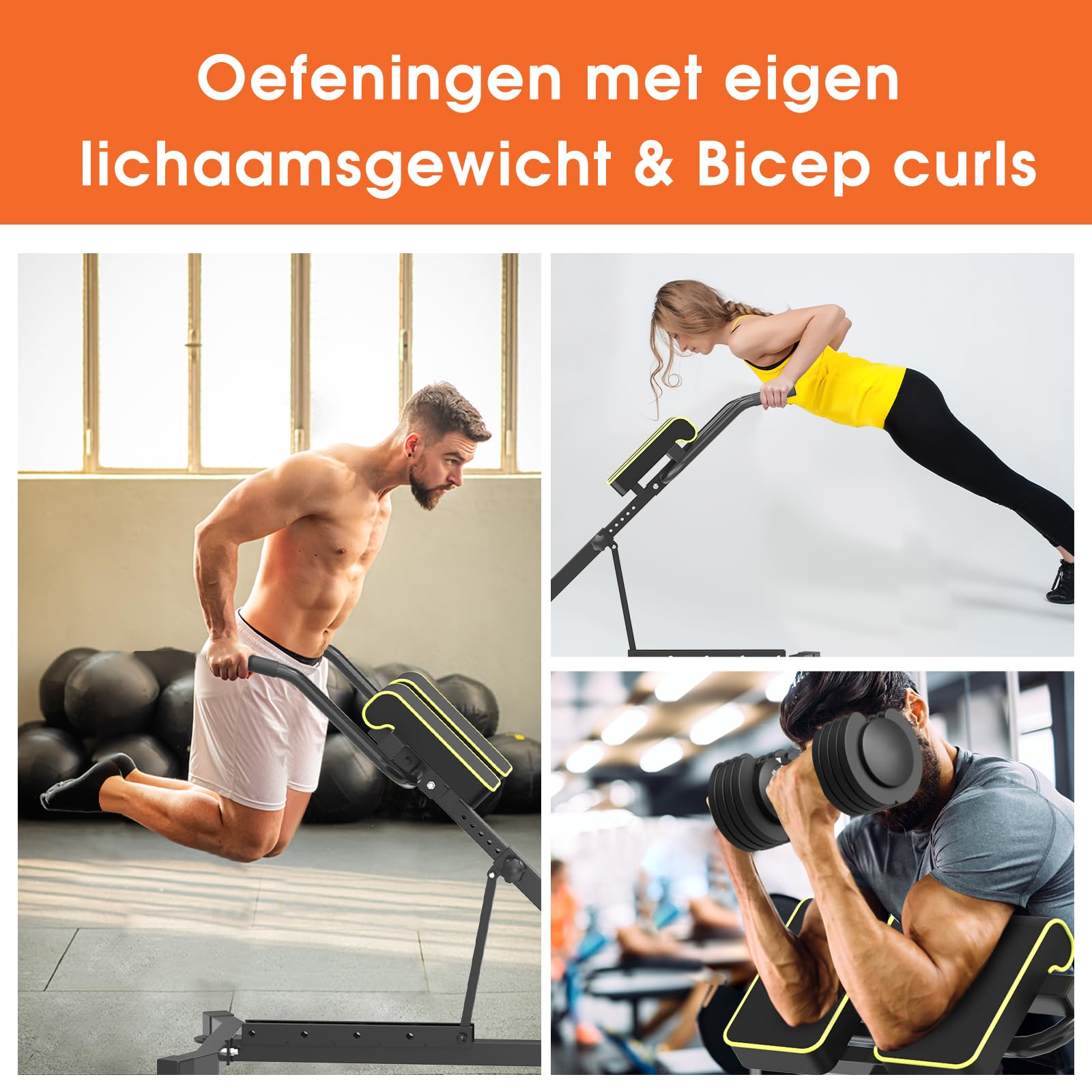 DH FitLife Rückentrainer 5in1 für zuhause, Bauchmuskeltrainer & Rückentrainer, (Klappbarer Verstellbarer Roman Chair bis 150KG, Hyperextension Bank), Multifunktionale Curlbank u. Hantelbank