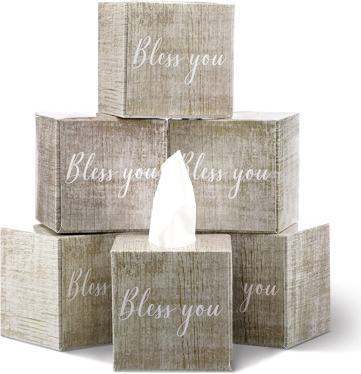 Sinmoe 6 Pack Christian Tissues Cube Boxes Bless You Facial Tissues Boxes Gifts Bulk with Vintage Wood Pattern Religious Bible Verse Face Tissue for Bless You Gift 2 Ply 80 Per Cube Box