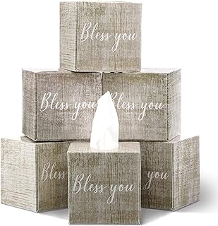 6 Pack Tissue Cube Boxes 2 Ply Bless You Facial Tissues Box Facial Tissues Bulk with Vintage Wood Pattern Upright Face Tissue Box 80 Tissues Per Cube Box