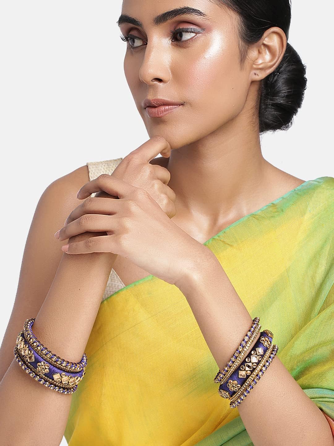 Aheli Ethnic Handmade Silk Thread Faux Stone Studded Bangle Set Chuda Indian Wedding Wear Fashion Jewelry Gift for Women Blue - Image 2