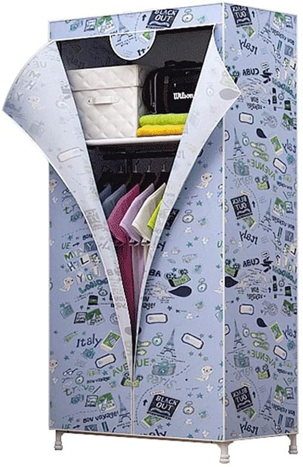 Garde-robe d'angle portative avec rail de garde-robe 150 x 70 cm multifonction