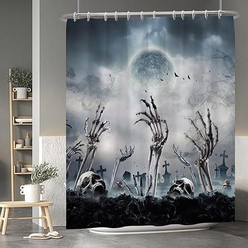 Miniatura 231 de Baocicco Juego de cortinas de ducha de fantasmas de Halloween, encantadores fantasmas de dibujos animados, divertidos trucos o tratos, cortinas de