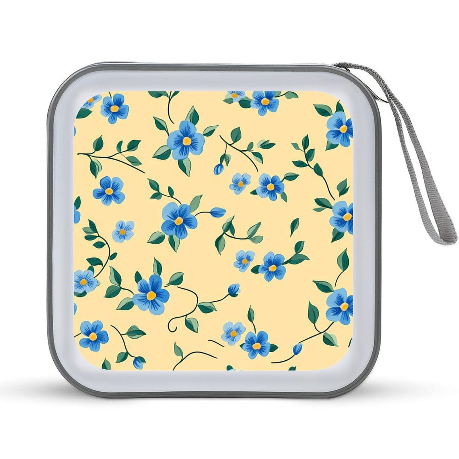 Blue Floral Flower CD Case Plastic DVD Case Holder Wallet Disc Storage Organizer for Car Travel