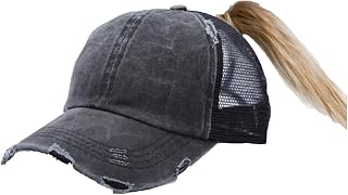 Kikiflower Ponytail Caps Hats Baseball Caps Adjustable Washed Cotton Hat Sun Hats for Women Men Teens