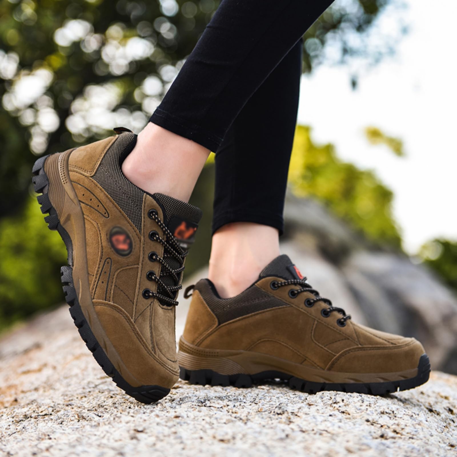 Wodoodporne buty trekkingowe kobiet mężczyzn skórzane chodzenia | Niskie obuwie trekkingowe outdoorowe, Zamszowe, sznurowane, lekkie, na kemping, podróże i biegi terenowe
