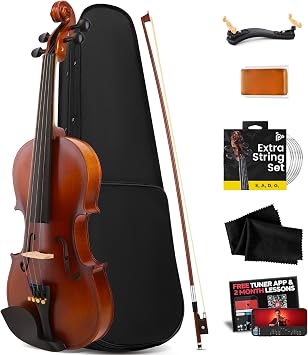 Pyle Quarter Violin Set for Beginners and Children, 1/4 18.7" Student Grade Fiddle Orchestral Musical Instruments Including Hard Case, Rose, Bow, Digital Tuner, Rest Shoulder