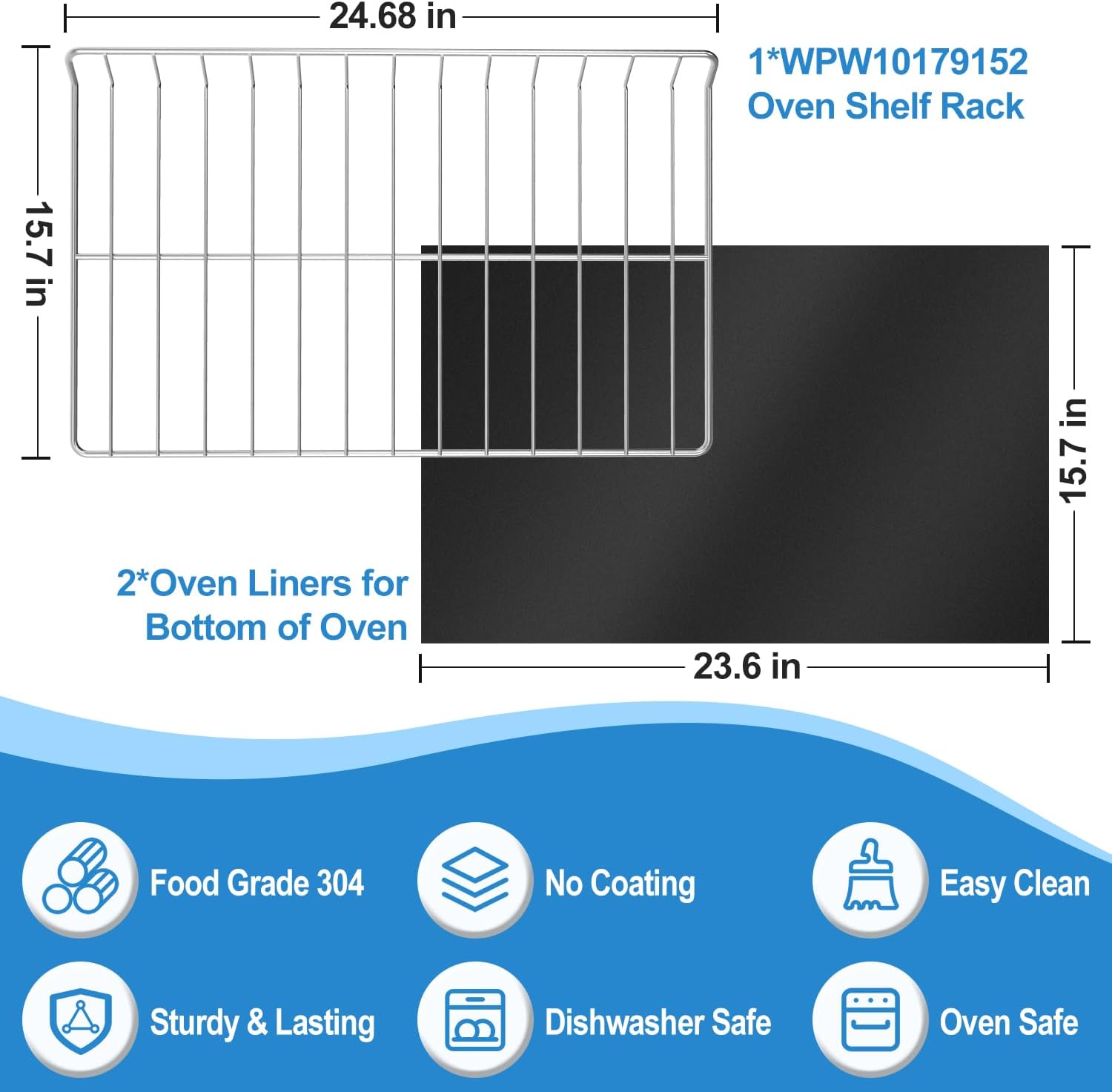 Upgraded WPW10179152 24.7x 15.7" Oven Rack Replacement Parts Perfect For Whirlpool Double Convection Stove/Oven Rack-Flat W10179152 Oven Shelf For KitchenAid Maytag Electric Gas Stove Racks