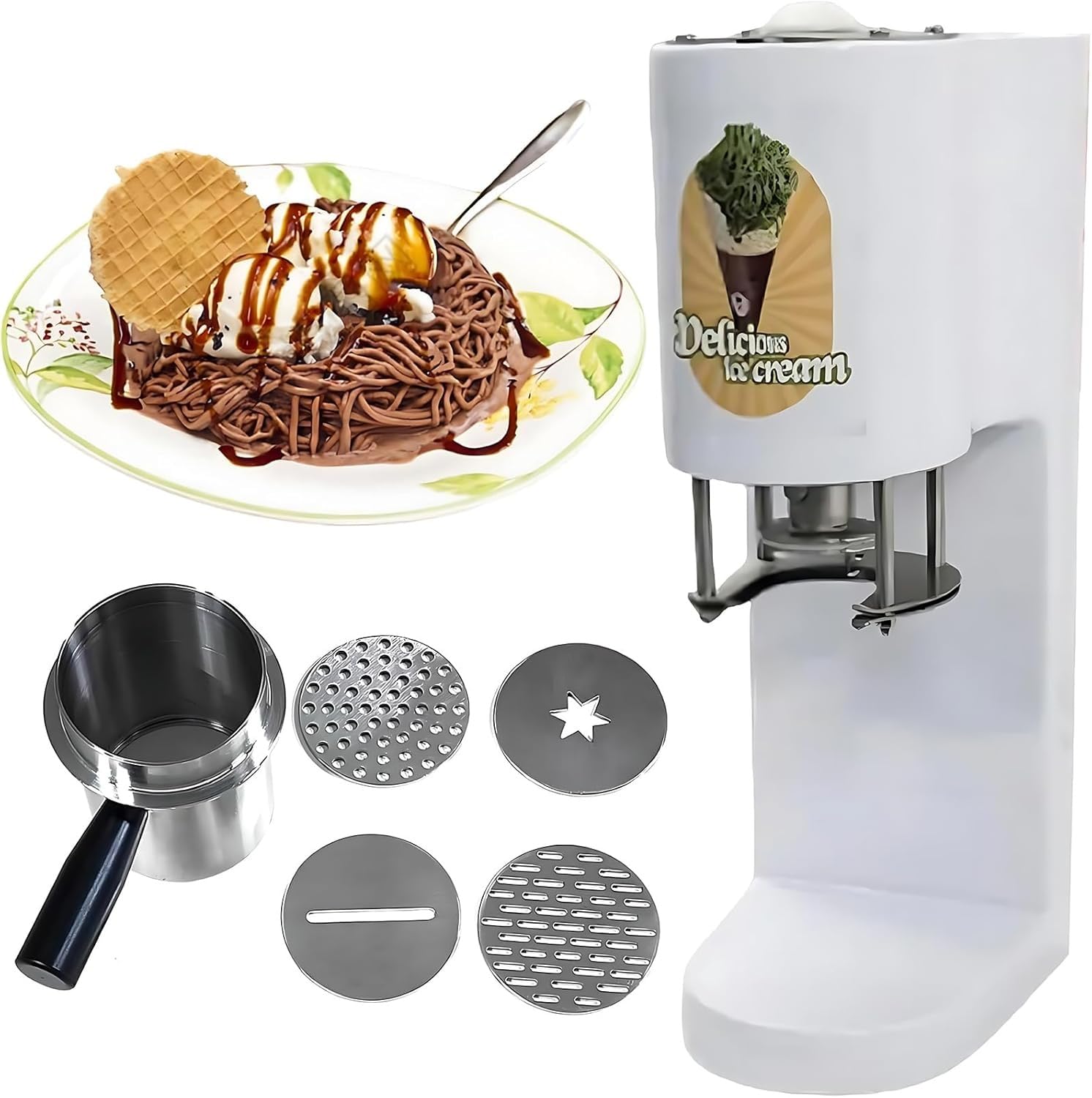 Macchina per Gelato a Forma Di Spaghetti, Macchina per Gelato a Pasta Da 30 L/H, Pressa Elettrica per Gelato a Forma Di Spaghetti Da 80 W, Macchina per Gelato Soft Da Banco in Stile Italiano