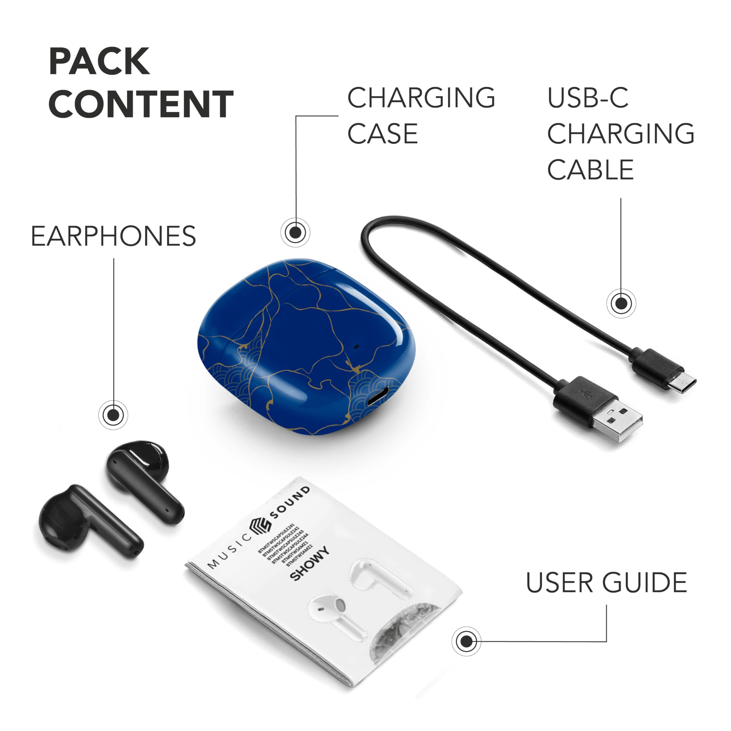 Music Sound Showy TWS Bluetooth-Ohrhörer – Mit 15h Spielzeit, Ladeetui, Touch-Bedienung, Design 'Smile Fantasy', Bunt & Stylisch