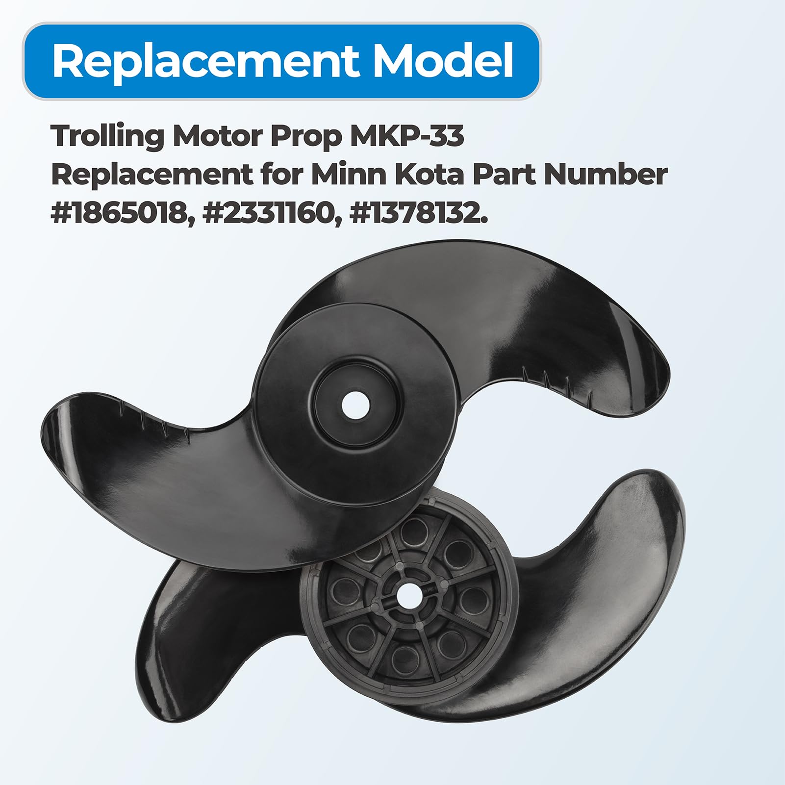 MKP-33 1865018 Prop de moteur à la traîne compatible avec Minn Kota Weedless Wedge 2 Prop, hélice de moteur à la traîne avec kit d'écrou « E » pour moteurs de 10,2 cm de diamètre pour 36,3 kg,