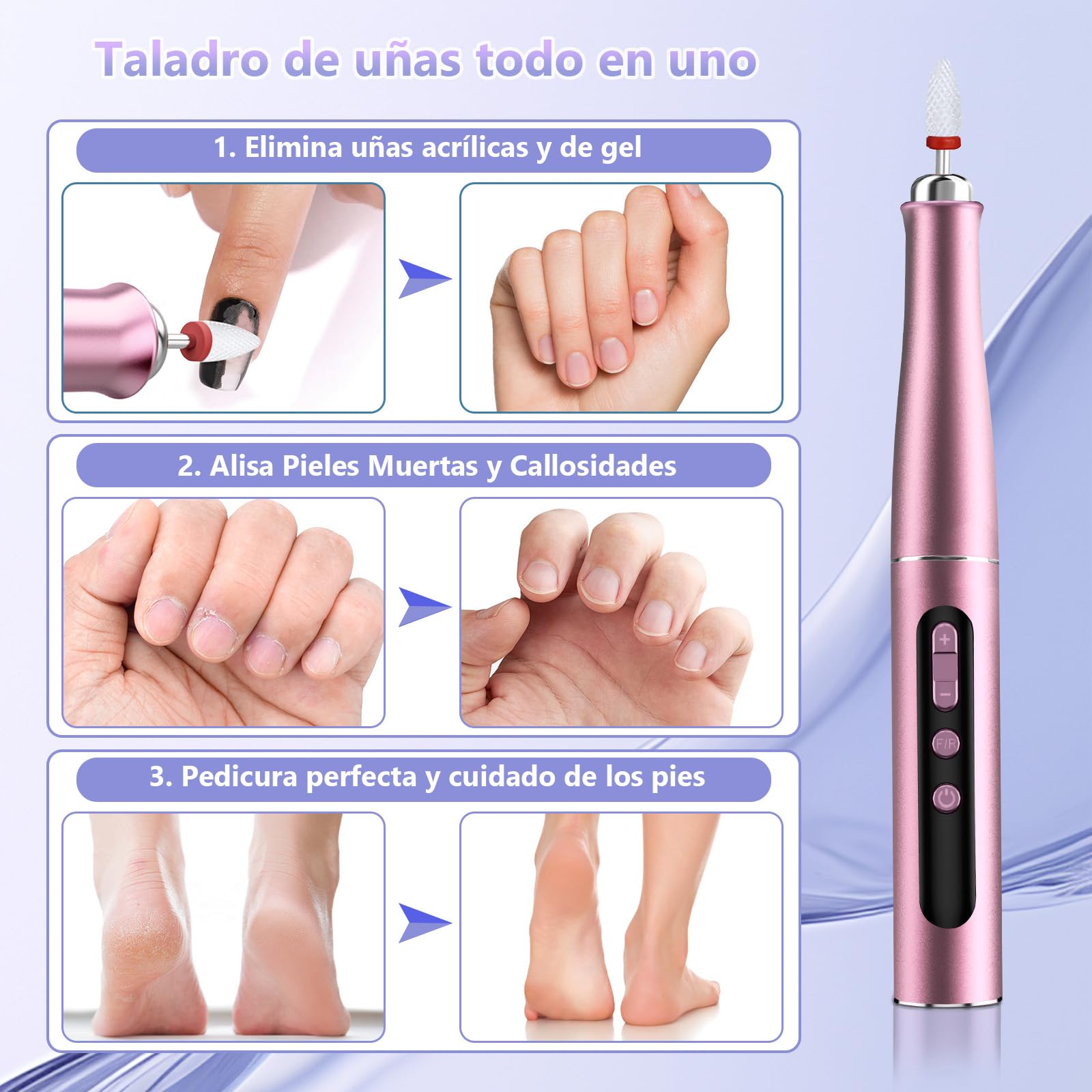 Torno para Uñas Profesional de 35000 RPM, Lima Eléctrica para Uñas de Gel y Acrílicas, Torno sin Cable con Velocidad Ajustable para Manicura y Pedicura