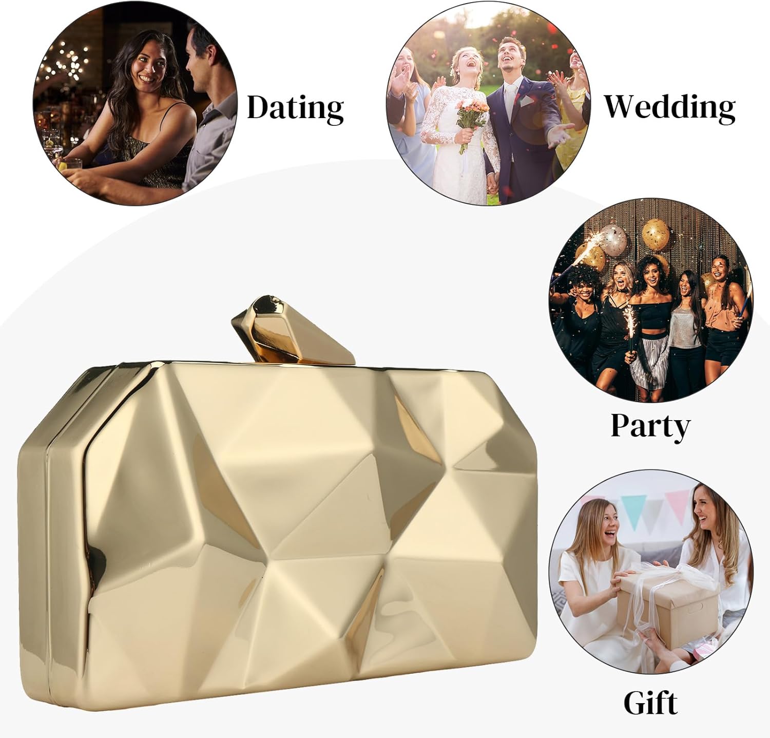 Simcat Women Geometric Lattice Pattern Metal Evening Bag Bridal Prom Crossbody Bag Party Clutch Wedding Purse with Chain - Image 9