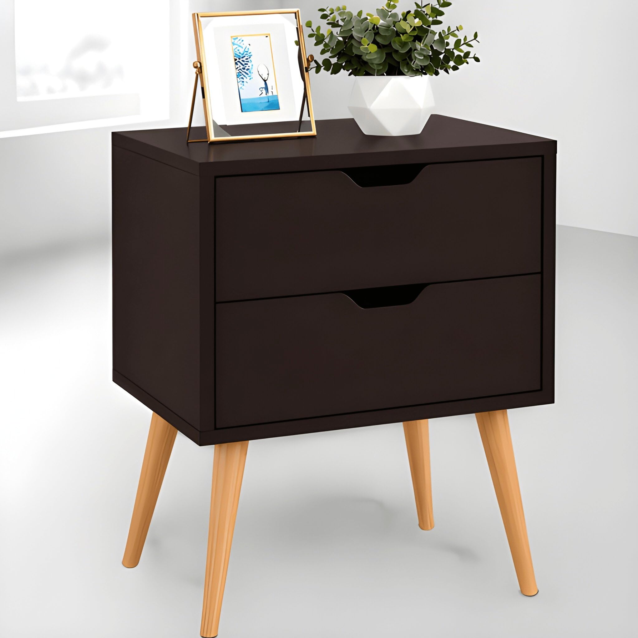 Wooden Black Bedside Table with Drawers, Nightstand for Bedroom Storage, Modern Side Table, Small End Table for Living Room, Home Furniture with Legs. (Brown)-image-42