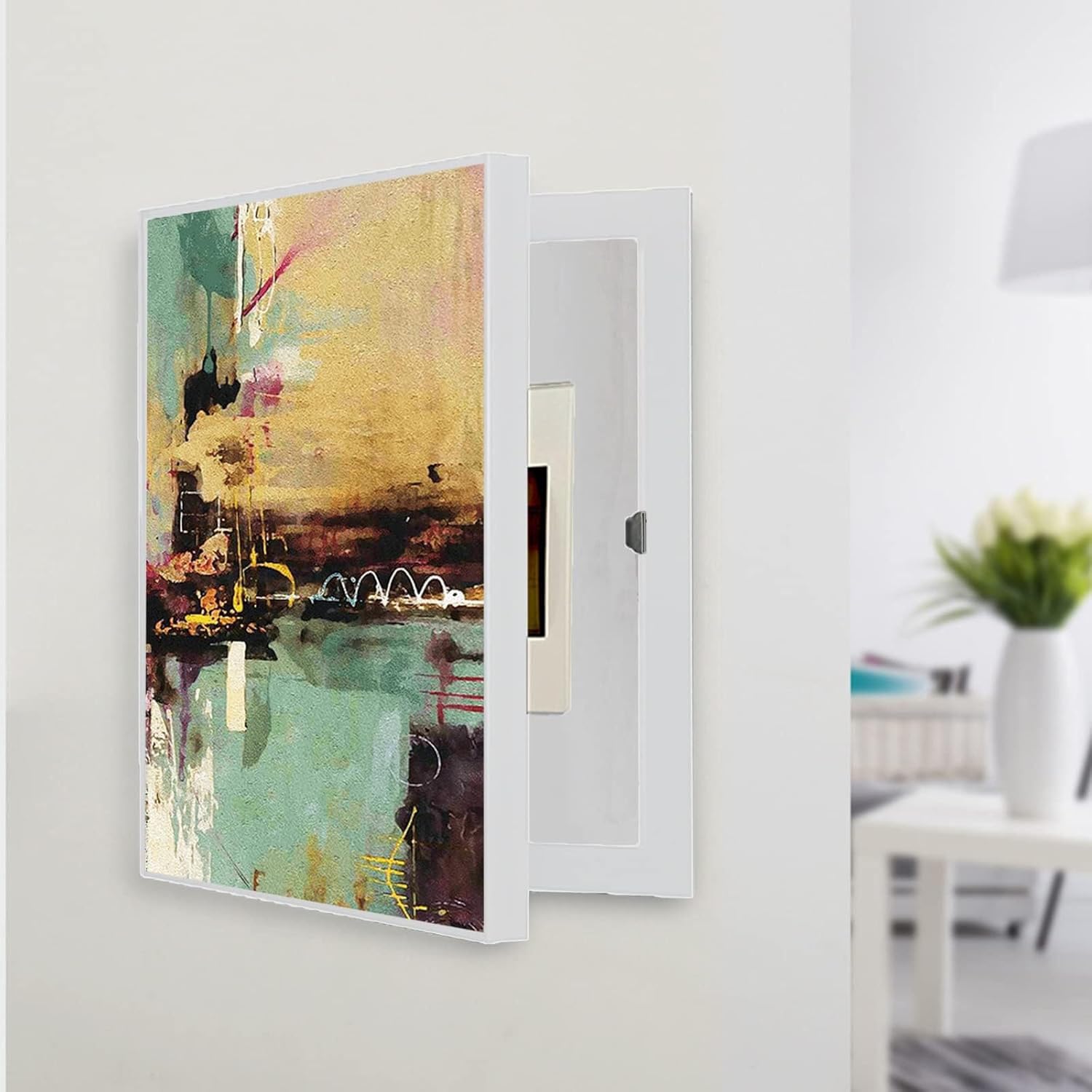 IQOAIJ Copertura Quadro Elettrico Decorativa Nascondi Contatore Quadri Copri Contatori Elettrici da Parete,4,black40X50cm