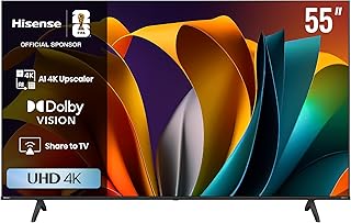 Hisense 55 Inch 4K UHD VIDAA Smart TV, Dolby Vision, HDR10+, 4K AI Upscaler, Game Mode Plus, DTS Virtual X, Black - 55A6N