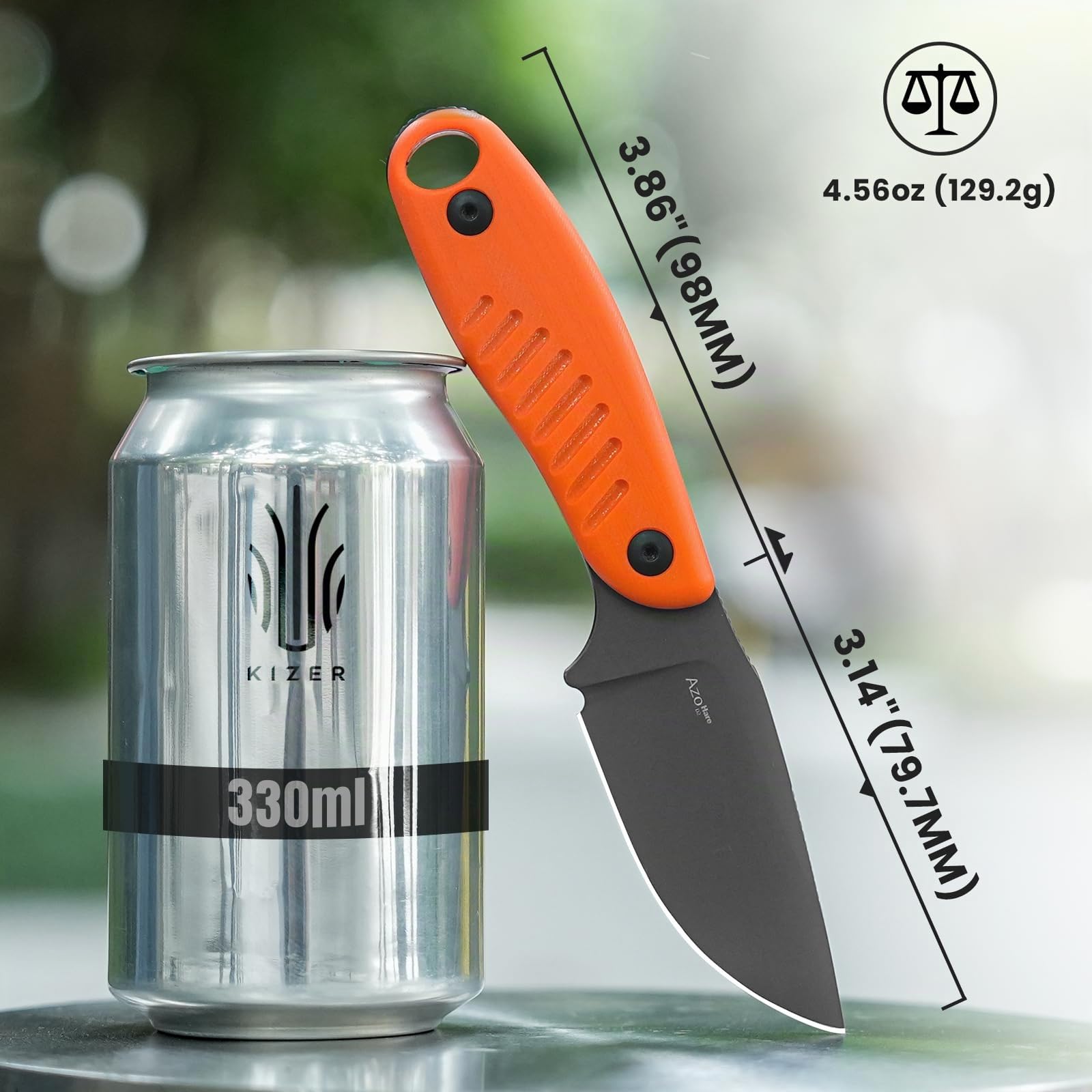 Kizer Hare Couteau à Lame Fixe avec Étui, Lame en Acier D2 de 8cm, Couteau de EDC avec Manche en G10, Petits Couteaux de Survie pour Camping, pour Hommes et Femmes, 1077A1
