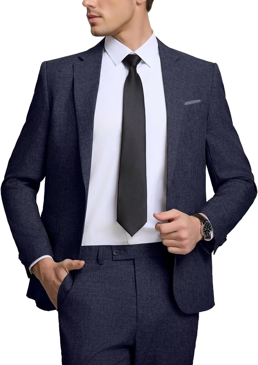 High-End Suits Men's Lightweight Casual Suits Set 2 Piece One Button Blazer Jacket Pants for Wedding Business Prom Homecoming Dark Blue 3XL