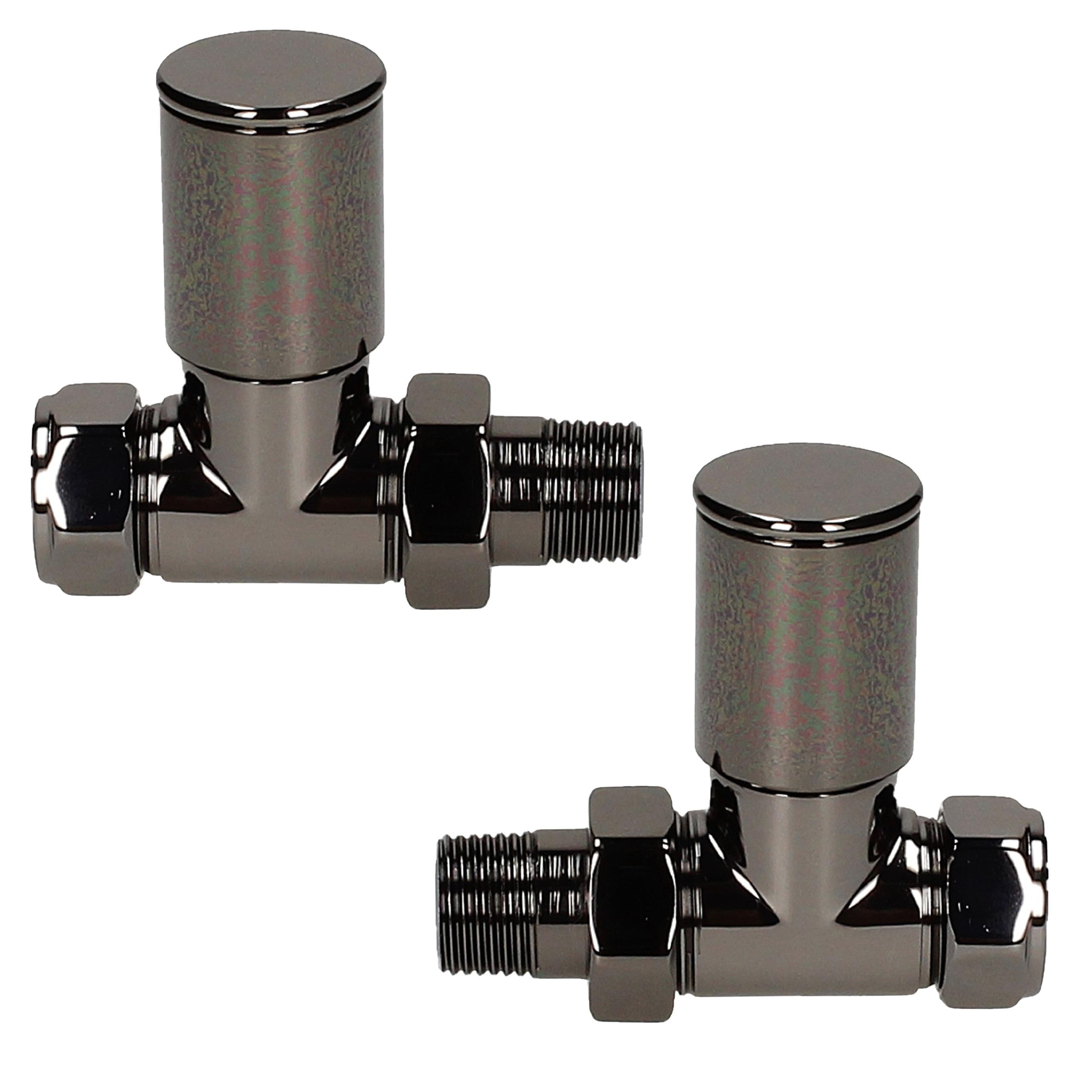 Luxury Black Nickel Straight Towel Rail Radiator Valve Heavy Pattern 15MM X 1/2" Pair Twin Pack