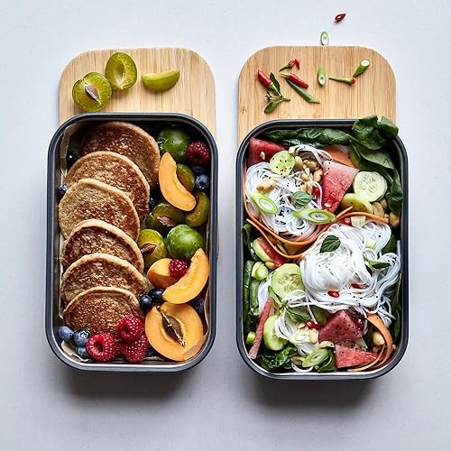 Miniatura 4 de Black+Blum - Caja de sándwich de acero inoxidable  Caja de almuerzo de comida sin plástico con tapa de bambú, naranja, 30 onzas líquidas