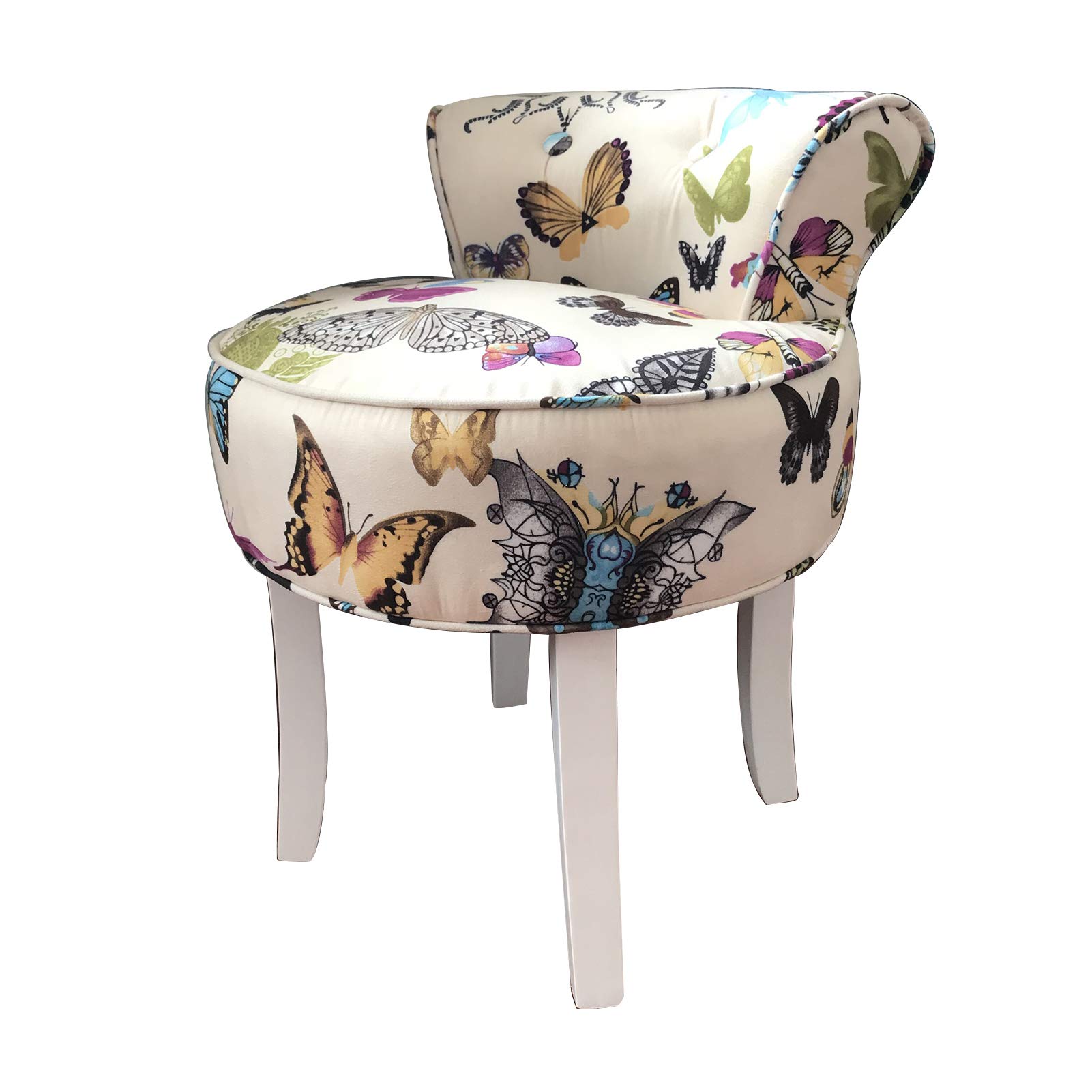 sdneNest Moderno taburete de tocador de maquillaje de espalda baja, banco de tocador acolchado con patas de madera de goma blanca, silla de esponja de alta elasticidad para dormitorio, elegante