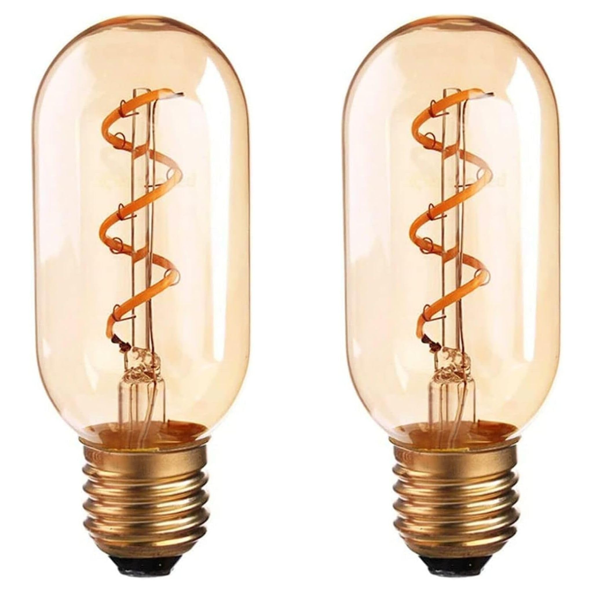 Ledsone Pack 2 Led E27 Light Bulb, T45 4W (40 Watt Equivalent) Tubular Led Spiral Filament Non-Dimmable 2700K Warm White 450 Lumens | Vintage Style Energy Saving Amber Bulb For Home Decorations
