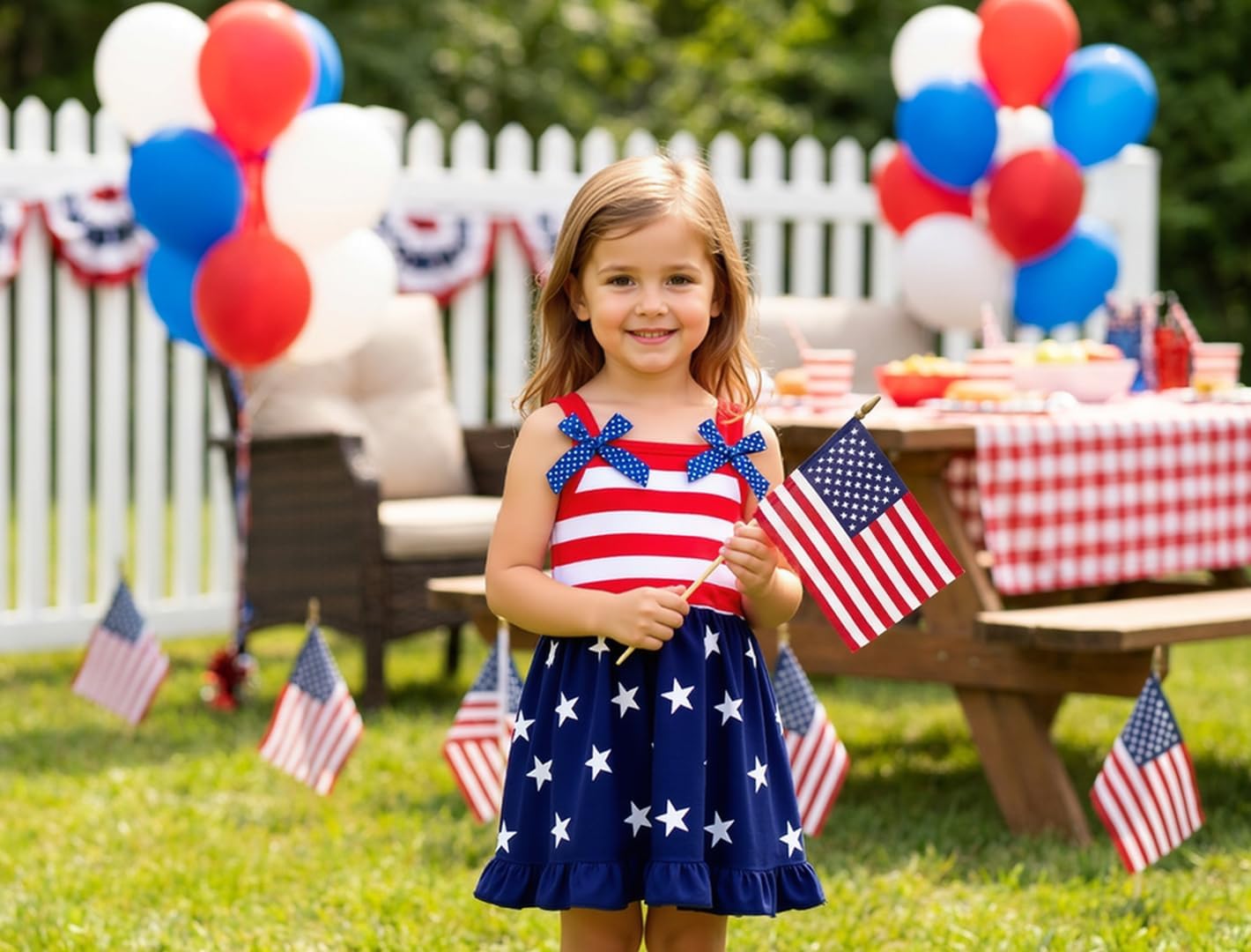 Magic Park 6M-12Y Toddler Independence Day Dress Girl 4th of July Outfits Kid Girls Stars Stripes Dresses Patriotic Clothes