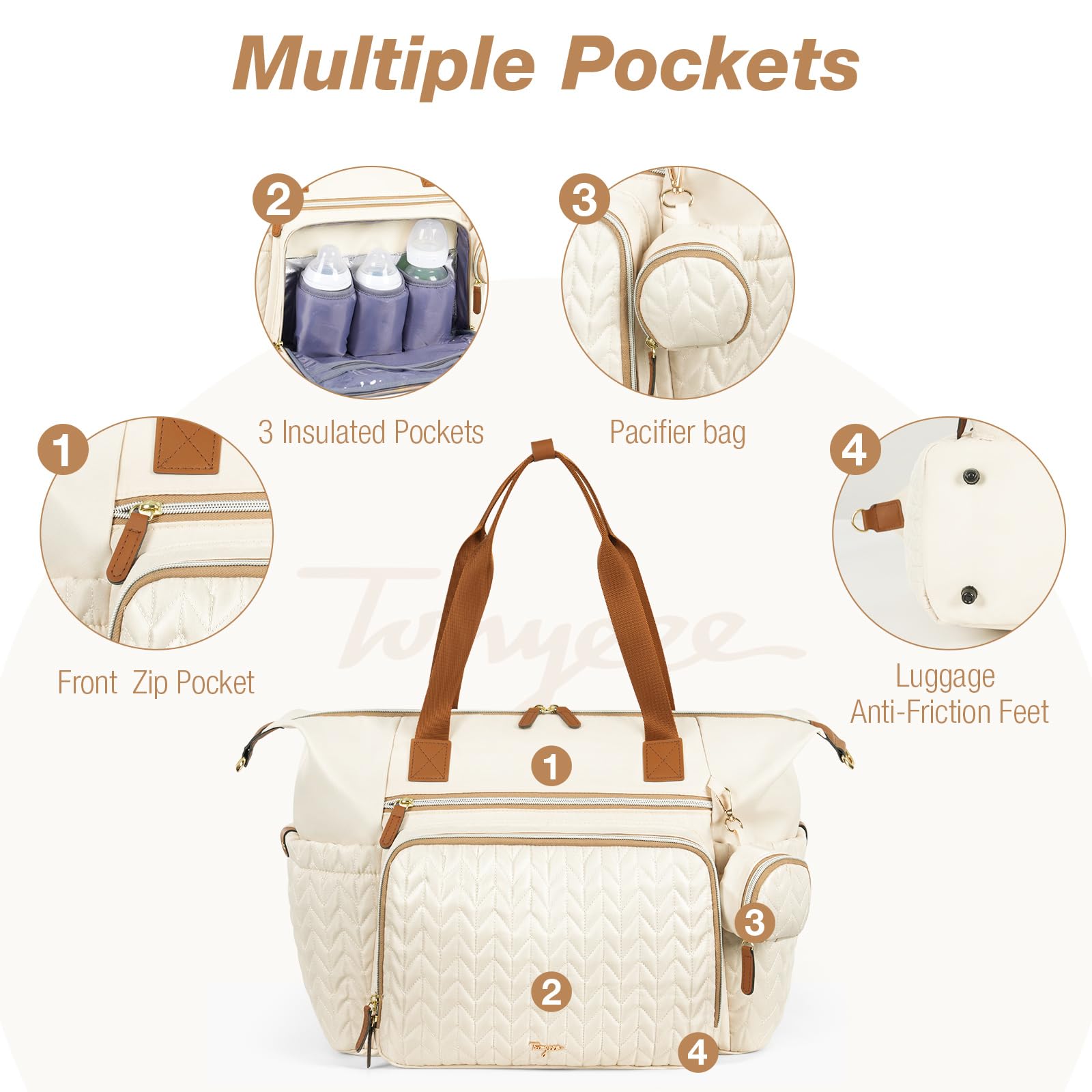 Moclever 5Pcs Diaper Bag Tote Set Baby Nappy Diaper Bags Set Mummy Diaper Shoulder Bags With Nappy Changing Pad Insulated Pockets Travel Tote Bags For