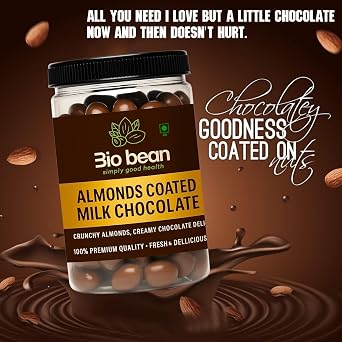 Bio Bean Milk Chocolate Coated Almonds, Premium Chocolate Snack, 250g, Pack of 2