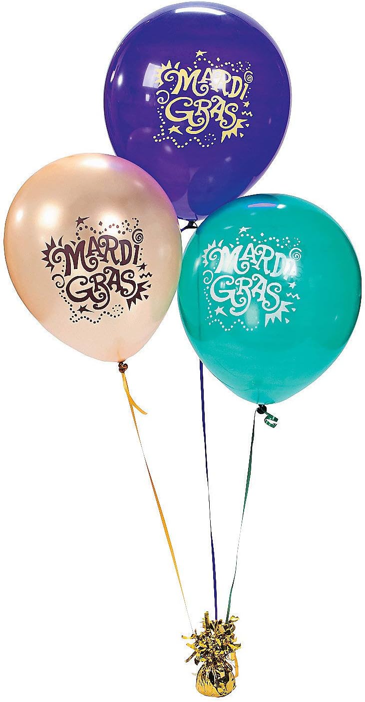 Fun Express 11" Mardi Gras Balloons - Party Decorations, Fat Tuesday, Parade Supplies - (24 Pieces)